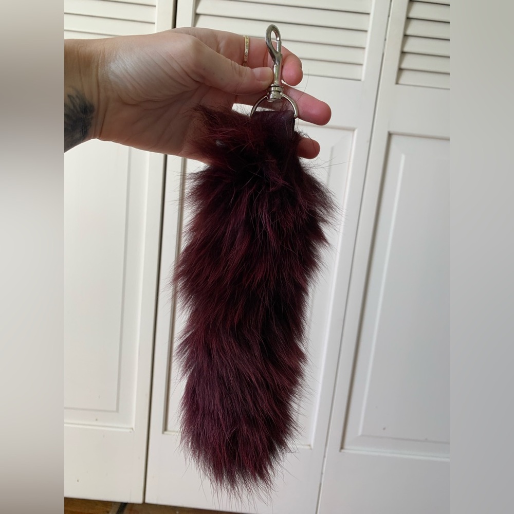 Dark burgundy realistic faux fur bag keychain